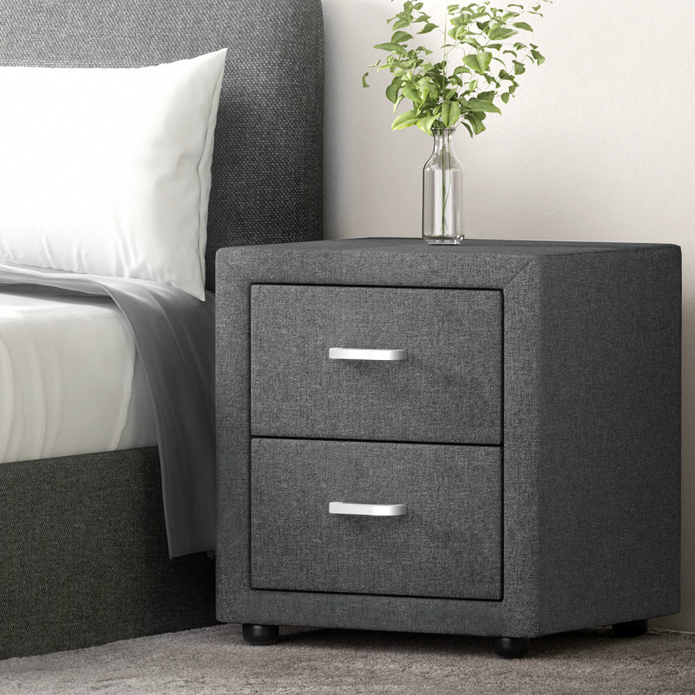 Artiss Fabric Bedside Table Grey House of Isabella AU