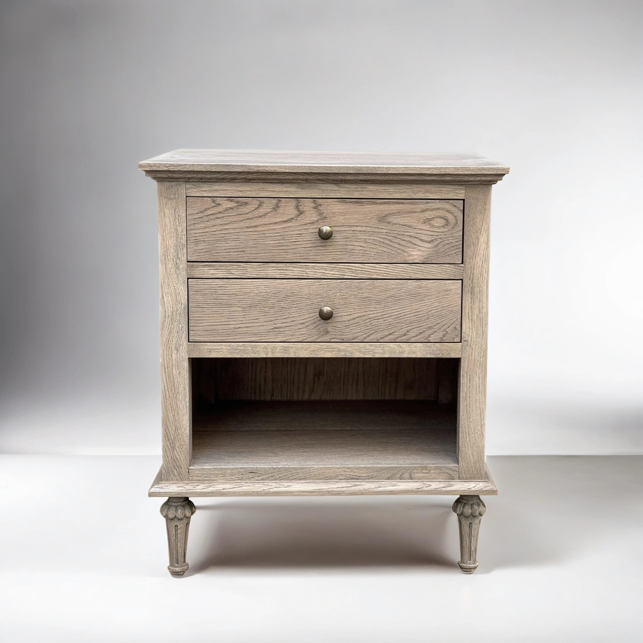 Emmerson Two Drawers Weathered Oak Side Table Round Knobs | House of Isabella AU