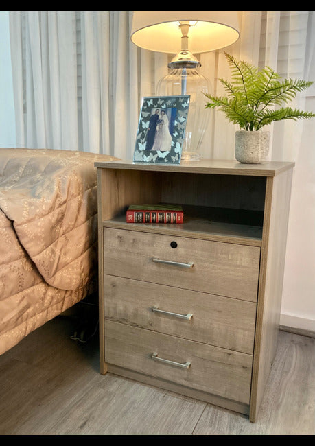 Hyacinth Bedside Table in Polytec Avignon Walnut Grey