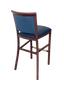 Hudson Bar Stool. Faux Leather Seat. Backrest in Blue fabric. Moisture resistant Seat. wipeable, comfortable, contemporary. 10 Year frame warranty