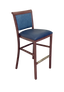 Hudson Bar Stool. Faux Leather Seat. Backrest in Blue fabric. Moisture resistant Seat. wipeable, comfortable, contemporary. 10 Year frame warranty