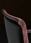 Harvey Dining Chair Stackable. Faux Leather Seat. Backrest in Blue fabric