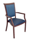 Harvey Dining Chair Stackable. Faux Leather Seat. Backrest in Blue fabric