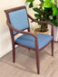 Hugh Dining Chair Stackable. Faux Leather Seat. Backrest in Blue Textures fabric. 10 Yr Guarantee. moisture Proof Seat.