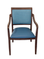 Hugh Dining Chair Stackable. Faux Leather Seat. Backrest in Blue Textures fabric. 10 Yr Guarantee. moisture Proof Seat.