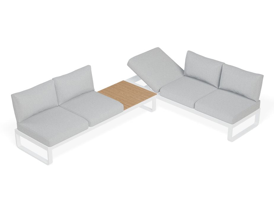 Fino Config F - Outdoor Modular Sofa in Matt White aluminium with Light Grey Cushions