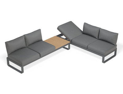 Fino Config F - Outdoor Modular Sofa with Matt Charcoal aluminium in Dark Grey Cushions