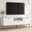 Modern Coastal Entertainment Unit – White Fluted 180cm TV Stand with Gold Accents