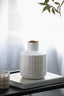 Geo Vase 20 cms high Indoor/Outdoor. Our Geo Vase SmallÂ Â with a gloss white finish and gold trim