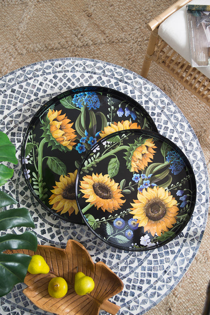 Sunflower Decorative set of 2 Round Trays