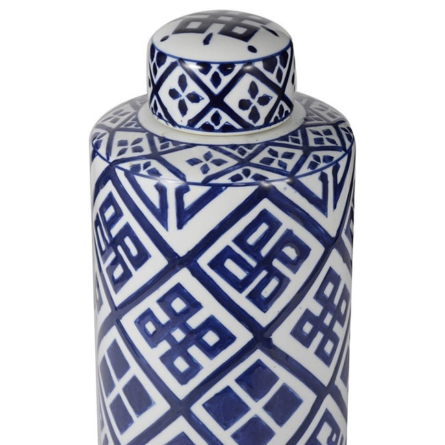 Valora Blue and White Cylinder Jar