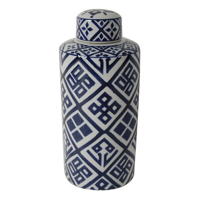 Valora Blue and White Cylinder Jar