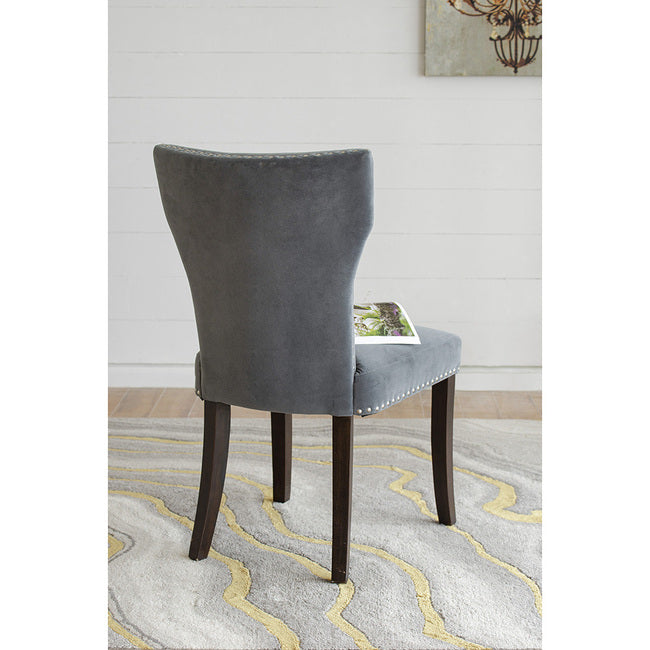 Studded Grey Velvet Look Armless Dining Chairs Set of 2