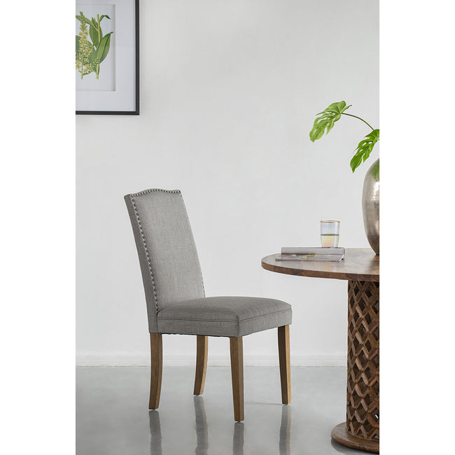 Studded Smoky Grey Armless Dining Chairs Set of 2