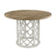Lattice Farmhouse Dining Table ( Flat Pack For transport) Aged Plywood top and a round pedestal base embellished with mesmerizing cut-out patterns.