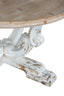 Whitewash Farmhouse Coffee Table (Flatpacked) with Aged Plywood round top easy assembly.â€‚Bolts incl.
