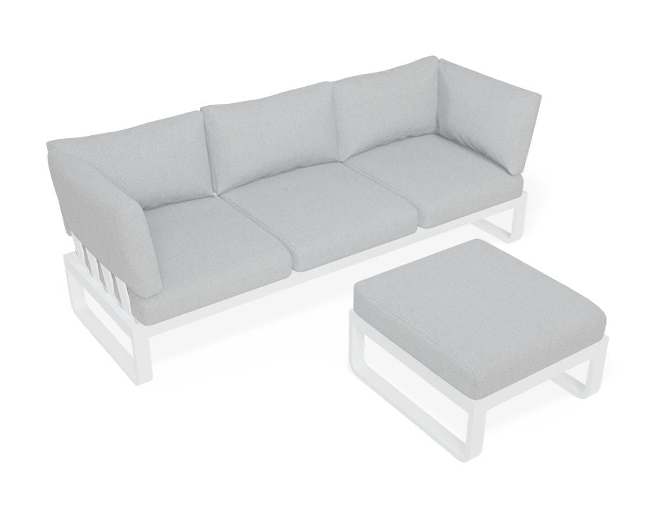 Fino Config C - Outdoor Modular Sofa in Matt White aluminium with Light Grey Cushions