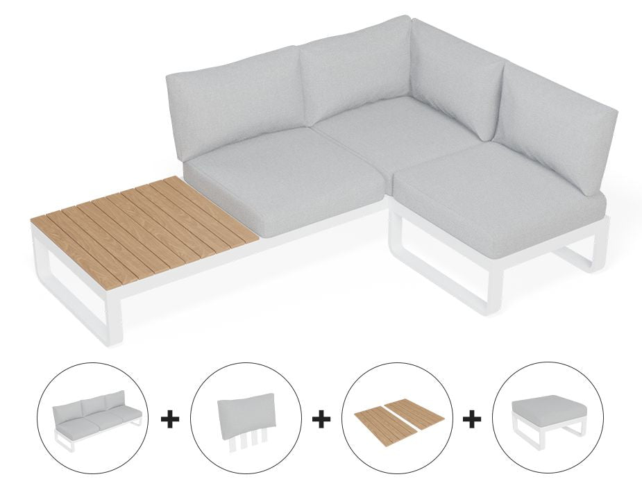 Fino Config D - Outdoor Modular Sofa in Matt White aluminium with Light Grey Cushions