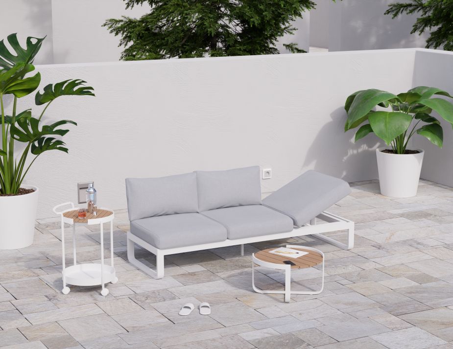 Fino Outdoor 3 Seater Sun Lounge in Matt White Frame / Light Grey Fabric