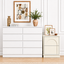 White 8 Drawer Lowboy Dresser & 2 Drawer Nightstand Set Bedroom Storage Cabinet