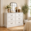 HAMPTON Vintage 6-Drawer Dresser: White Lowboy Chest of Drawers for Bedroom