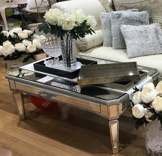 Mirrored Rectangular Coffee Table Antique Ribbed