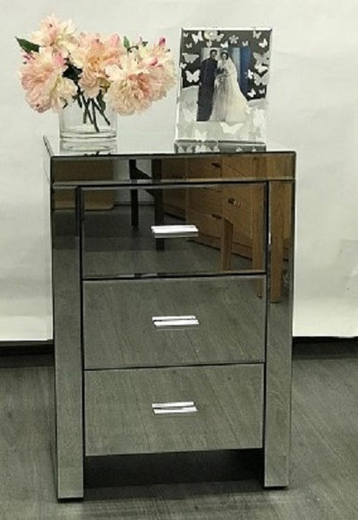 Mirrored Modern Bedside with 3 drawers on runners