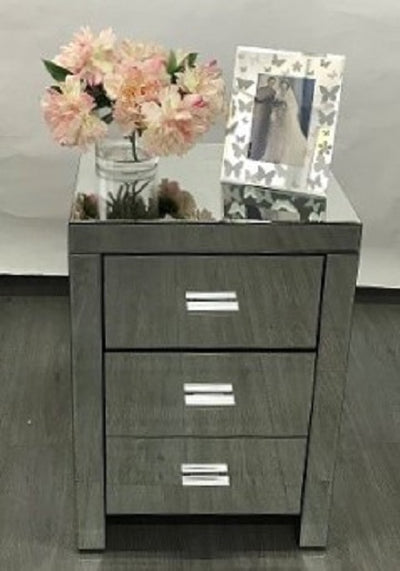 Mirrored Modern Bedside with 3 drawers on runners