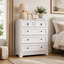 CABOT White 5 Chest of Drawers Tallboy + Bedside Table Coastal Bedroom Storage Cabinet