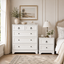 CABOT White 5 Chest of Drawers Tallboy + Bedside Table Coastal Bedroom Storage Cabinet