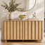 Modern Fluted Sideboard Buffet Cabinet in Light Oak | 4-Door Storage Buffet