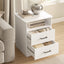 White 2 Drawer Bedside Table Set of 2 with Cable Hole Storage End Side Table for Bedroom Living