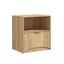 Natural Oak Bedside Table Set of 2 with Curved Front Drawer & Open Display Shelf