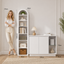 Slim Arch Bookshelf Bookcase Display Cabinet 8-Tier Stand Rack and White Sideboard Buffet Storage Cabinet