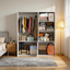 White Closet System with Hanging Rail and Closet Organizer Wardrobe Garment Rack with Shelves