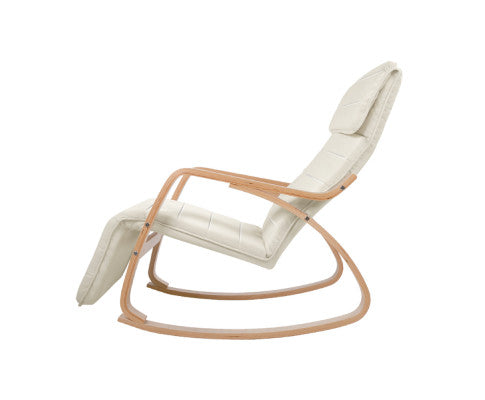 Artiss Rocking Armchair Bentwood Frame With Footrest Beige Afton