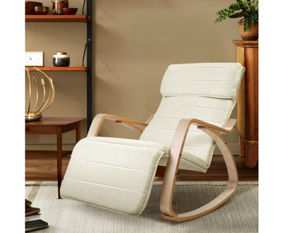 Artiss Rocking Armchair Bentwood Frame With Footrest Beige Afton