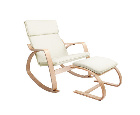 Artiss Rocking Armchair Bentwood Frame With Foot Stool Beige