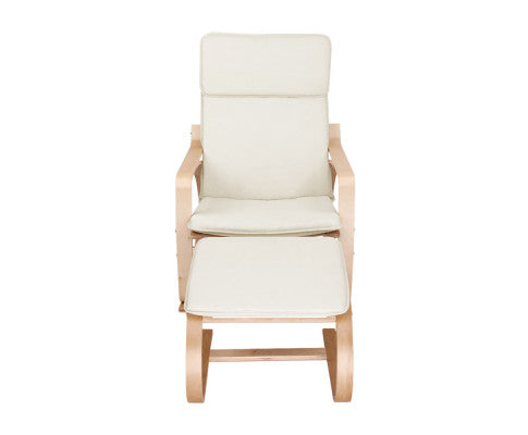 Artiss Rocking Armchair Bentwood Frame With Foot Stool Beige