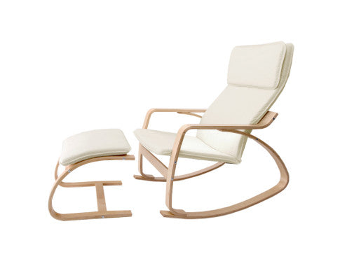 Artiss Rocking Armchair Bentwood Frame With Foot Stool Beige