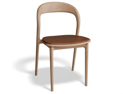 Mia Chair - Natural with Pad - White Vegan Leather Seat Pad