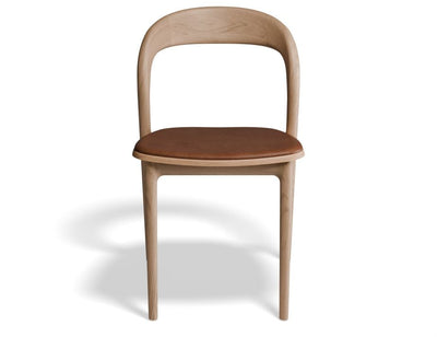 Mia Chair - Natural with Pad - White Vegan Leather Seat Pad