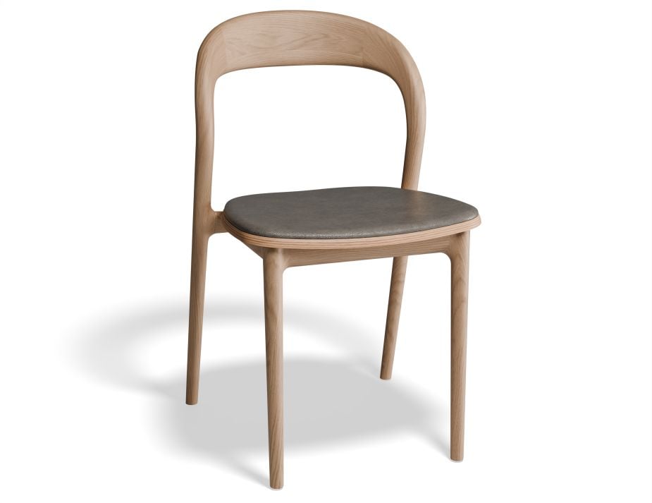 Mia Chair - Natural with Pad - White Vegan Leather Seat Pad