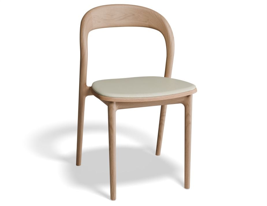 Mia Chair - Natural with Pad - White Vegan Leather Seat Pad