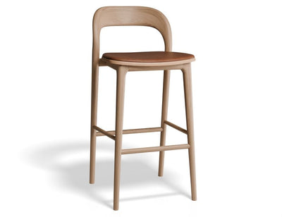 Mia Stool - Natural with Pad - 75cm Seat Height White Vegan Leather Seat Pad