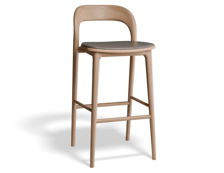 Mia Stool - Natural with Pad - 66cm Seat Height Vintage Grey Vegan leather Seat Pad