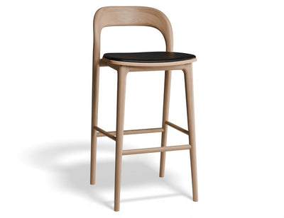 Mia Stool - Natural with Pad - 75cm Seat Height White Vegan Leather Seat Pad