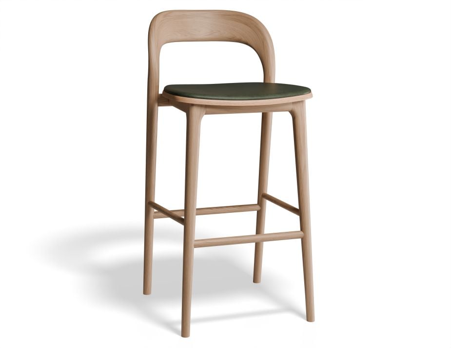 Mia Stool - Natural with Pad - 66cm Seat Height Vintage Grey Vegan leather Seat Pad