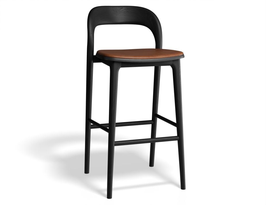 Mia Stool - Black with Pad - 75cm Seat Height Vintage Tan Vegan leather Seat Pad