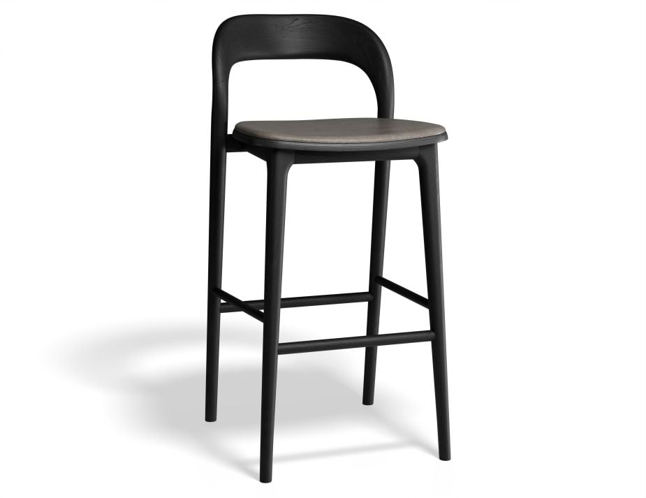 Mia Stool - Black with Pad - 66cm Seat Height Vintage Green Vegan Leather Seat Pad